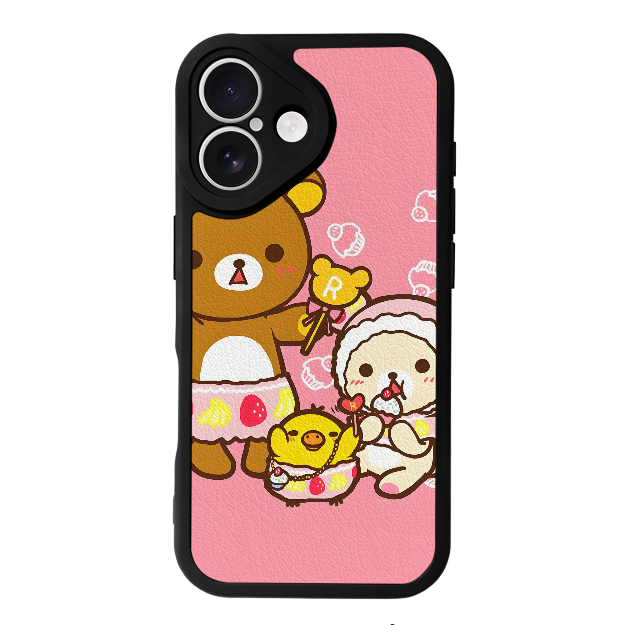（画像用） リラックマ リラックマ キイロイトリ Rilakkuma Korilakkuma Kiiroitori 【iPhone 16シリーズ対応】シリコンスマホケース（レザー調） 材質：シリコン